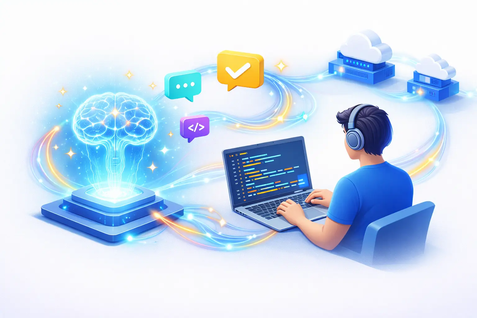 AI and human collaboration in software development with code elements and cloud pipelines